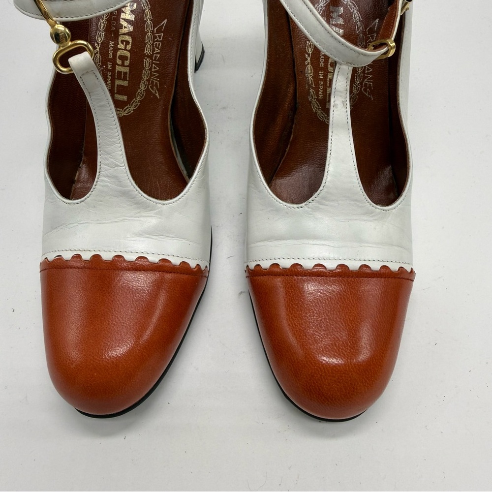 Vintage Magceli T-strap Spectator Heels White and Brown Leather 7.5 N - Picture 6 of 11